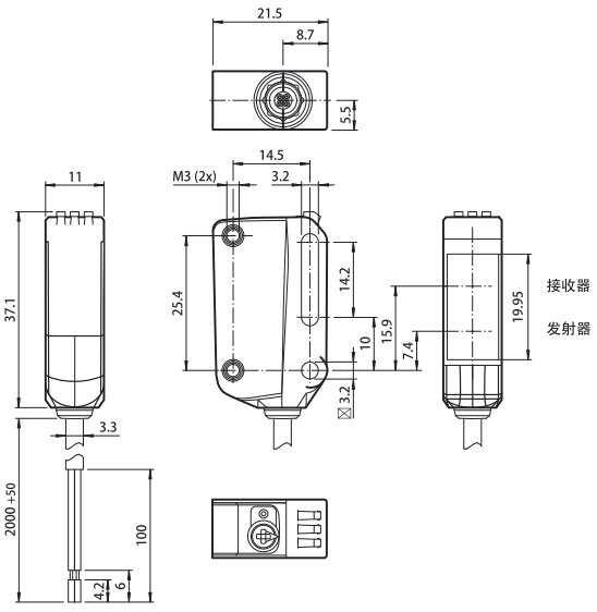 漫反射型光電傳感器(BGS)OBT300-R100-2EP-IO-L外形尺寸 漫反射型光電傳感器(BGS)OBT300-R100-2EP-IO-L外形尺寸